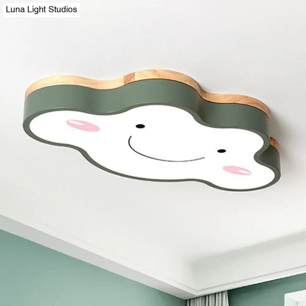 Nursery Smiling Cloud Led Flush Mount Ceiling Light - Acrylic Cartoon Flushmount Green / Small White