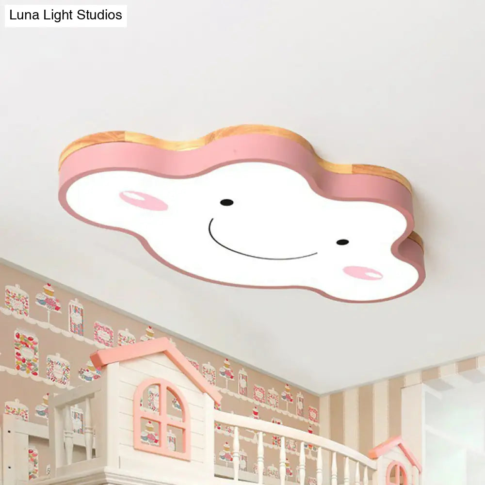 Nursery Smiling Cloud Led Flush Mount Ceiling Light - Acrylic Cartoon Flushmount Pink / Small White