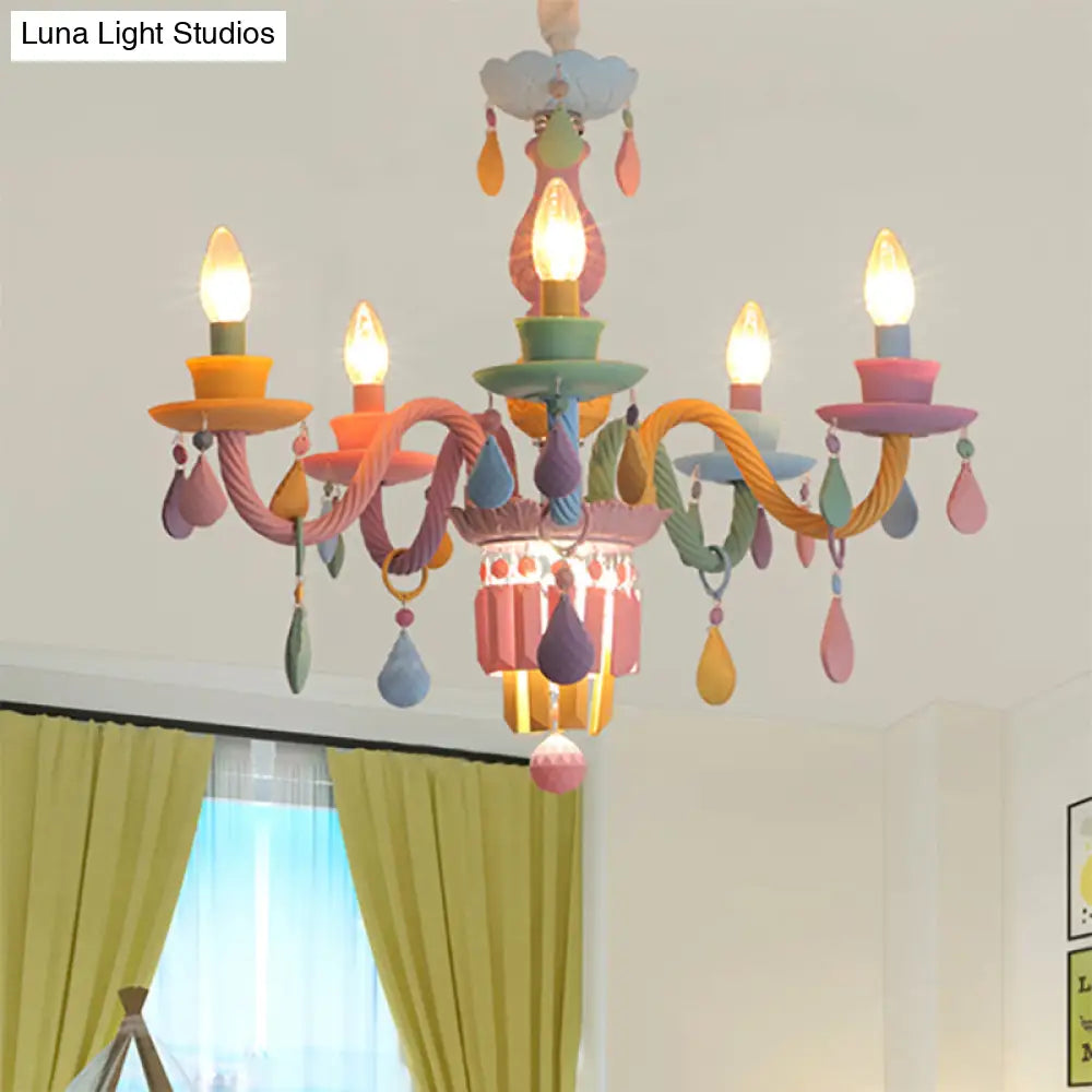 Nursing Room Chandelier: Multi-Color Pendant Light With Teardrop Glass For A Welcoming Foyer