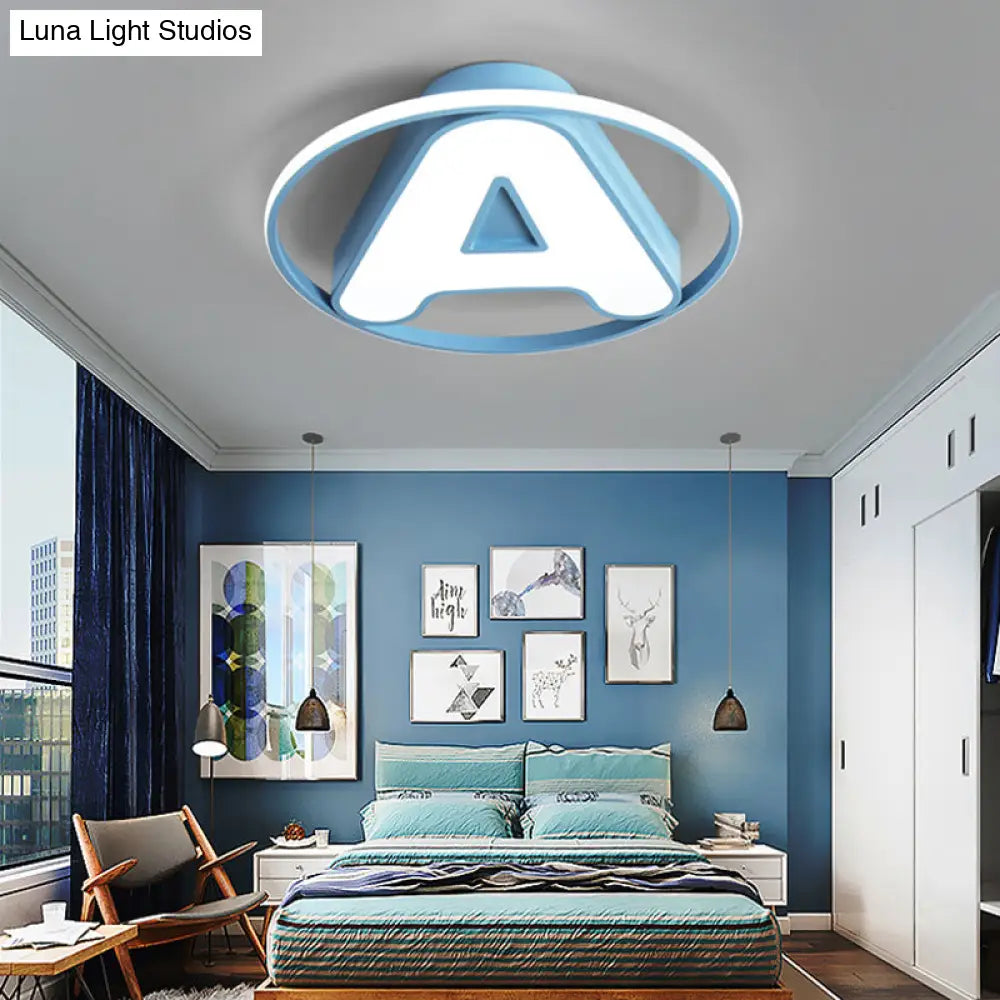 Nursing Room Led Circular Ceiling Lamp - Acrylic Kids Mount Light With Letter A