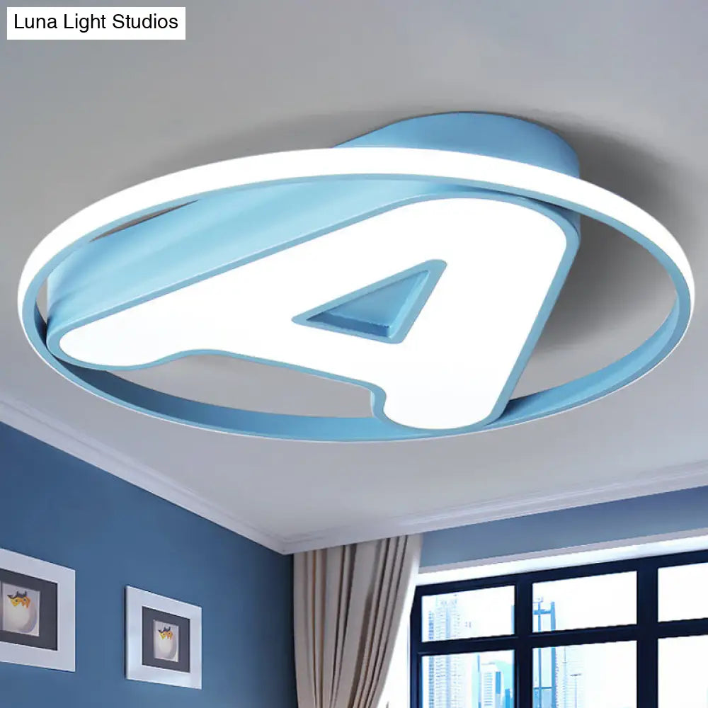 Nursing Room Led Circular Ceiling Lamp - Acrylic Kids Mount Light With Letter A Blue / White