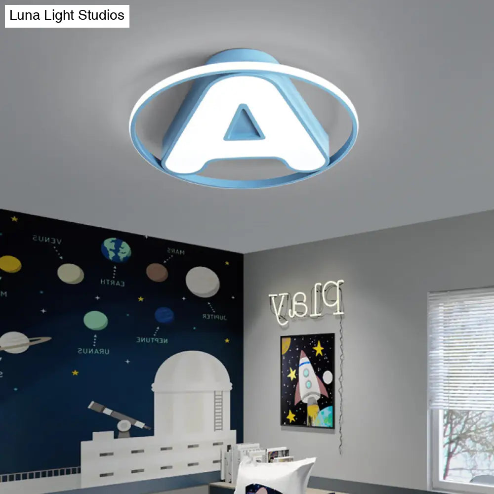 Nursing Room Led Circular Ceiling Lamp - Acrylic Kids Mount Light With Letter A