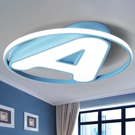 Nursing Room Led Circular Ceiling Lamp - Acrylic Kids Mount Light With Letter A Blue / White