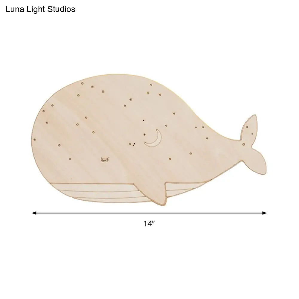 Nursing Room Oval Whale Wall Sconce - Wood Animal Beige Lamp Warm