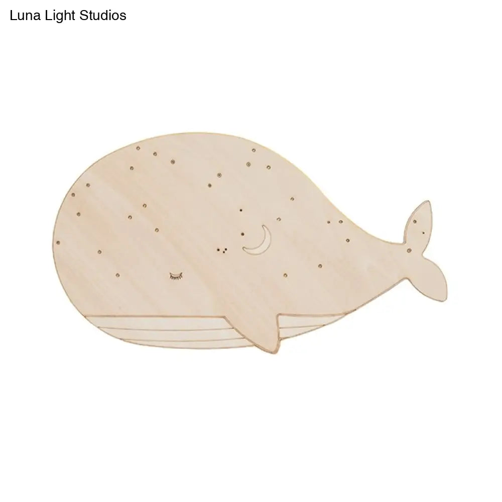 Nursing Room Oval Whale Wall Sconce - Wood Animal Beige Lamp Warm