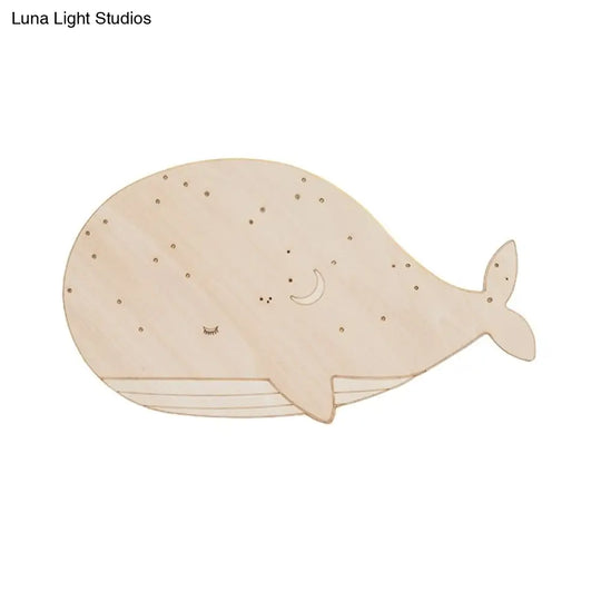 Nursing Room Oval Whale Wall Sconce - Wood Animal Beige Lamp Warm