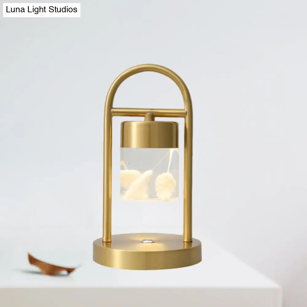 Minimalist Gold Column Led Desk Lamp With Clear Glass Shade And Metal Frame