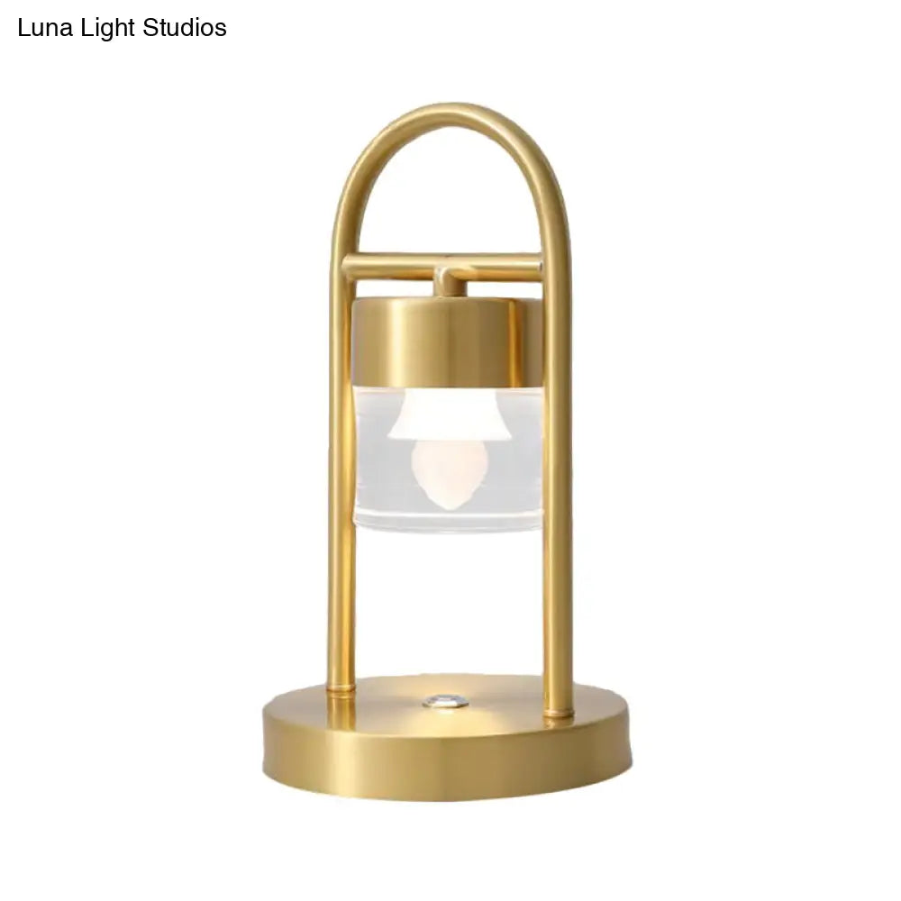 Minimalist Gold Column Led Desk Lamp With Clear Glass Shade And Metal Frame