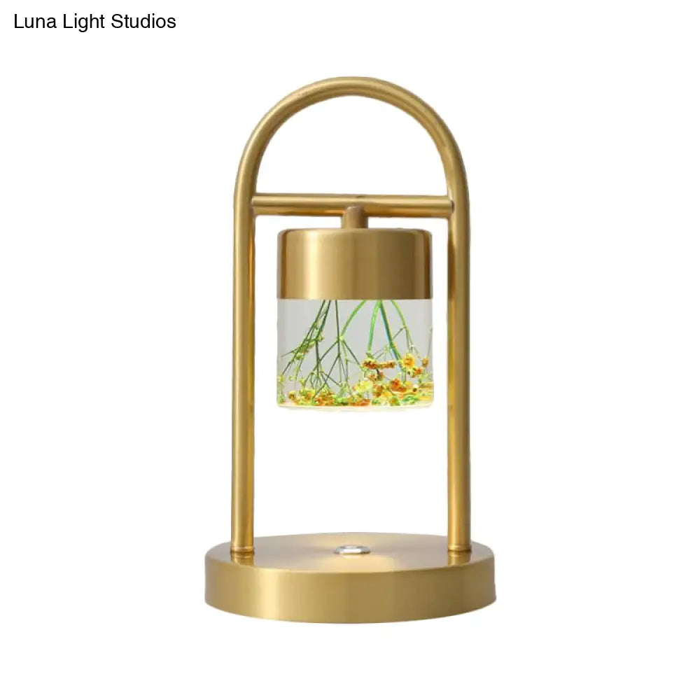 Minimalist Gold Column Led Desk Lamp With Clear Glass Shade And Metal Frame