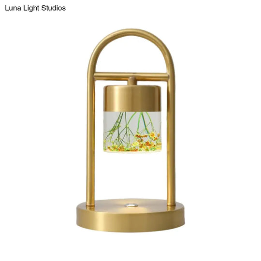 Minimalist Gold Column Led Desk Lamp With Clear Glass Shade And Metal Frame