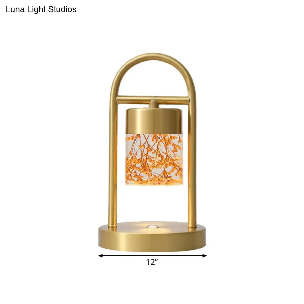 Minimalist Gold Column Led Desk Lamp With Clear Glass Shade And Metal Frame