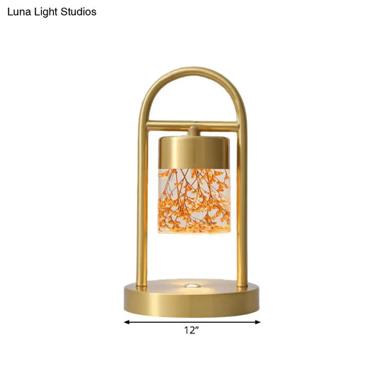 Minimalist Gold Column Led Desk Lamp With Clear Glass Shade And Metal Frame