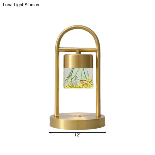 Minimalist Gold Column Led Desk Lamp With Clear Glass Shade And Metal Frame