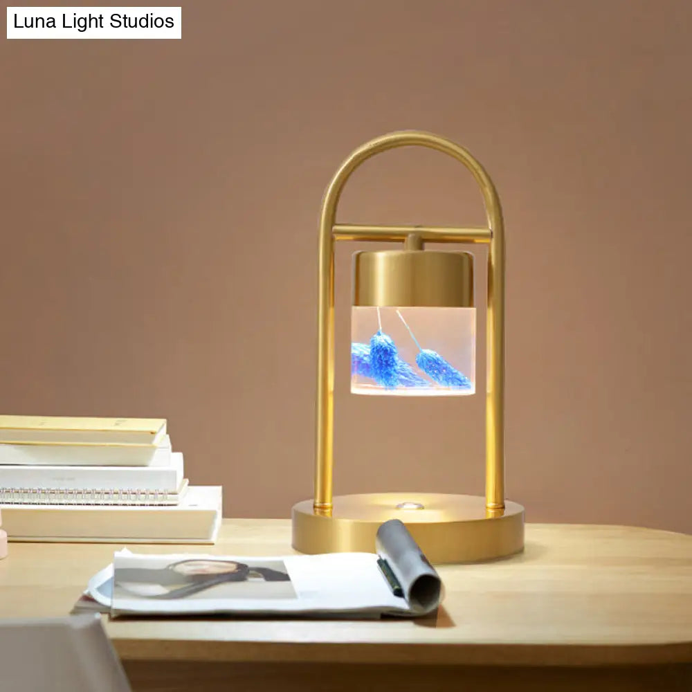 Minimalist Gold Column Led Desk Lamp With Clear Glass Shade And Metal Frame / Design 4