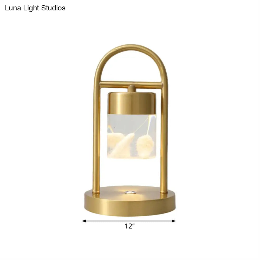 Minimalist Gold Column Led Desk Lamp With Clear Glass Shade And Metal Frame