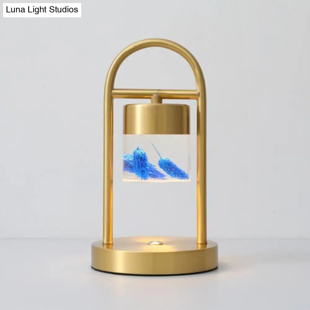 Minimalist Gold Column Led Desk Lamp With Clear Glass Shade And Metal Frame