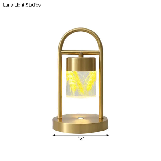 Minimalist Gold Column Led Desk Lamp With Clear Glass Shade And Metal Frame