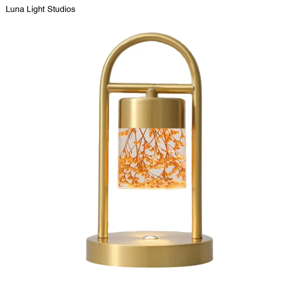 Minimalist Gold Column Led Desk Lamp With Clear Glass Shade And Metal Frame