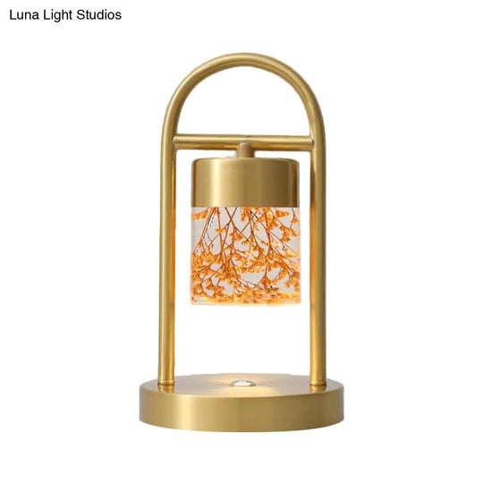 Minimalist Gold Column Led Desk Lamp With Clear Glass Shade And Metal Frame