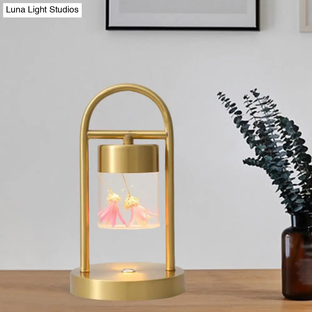 Minimalist Gold Column Led Desk Lamp With Clear Glass Shade And Metal Frame