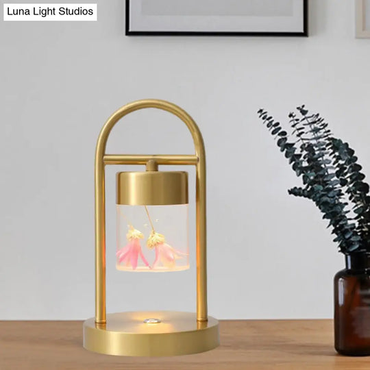 Minimalist Gold Column Led Desk Lamp With Clear Glass Shade And Metal Frame