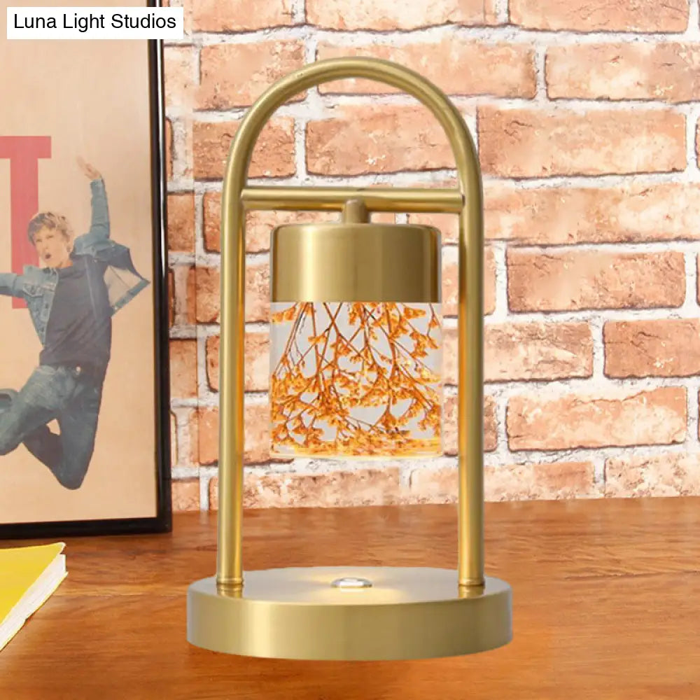 Minimalist Gold Column Led Desk Lamp With Clear Glass Shade And Metal Frame