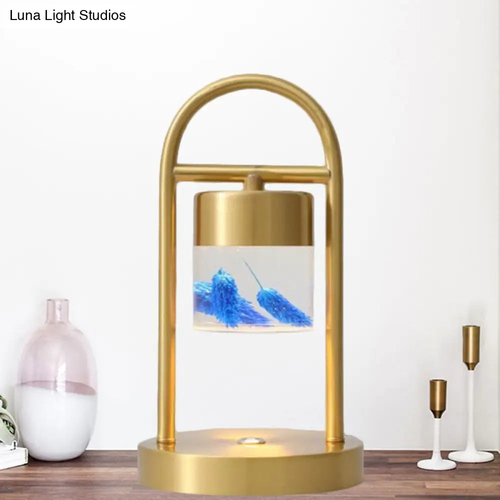 Minimalist Gold Column Led Desk Lamp With Clear Glass Shade And Metal Frame