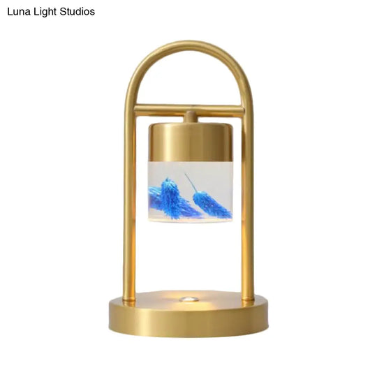 Minimalist Gold Column Led Desk Lamp With Clear Glass Shade And Metal Frame