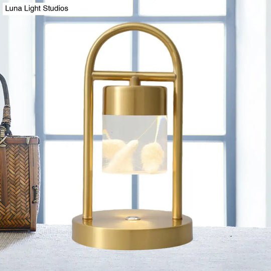 Minimalist Gold Column Led Desk Lamp With Clear Glass Shade And Metal Frame / Design 3