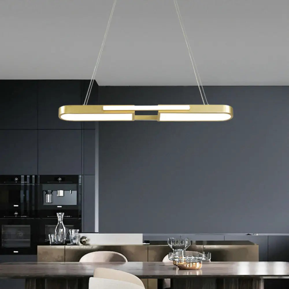 Oblong Acrylic Pendant Light Kit - Simple Style Black/Gold Led Island Lamp In Warm/White For Dining