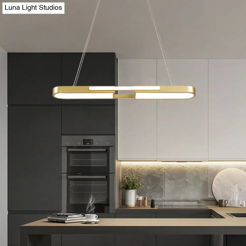 Oblong Acrylic Pendant Light Kit - Simple Style Black/Gold Led Island Lamp In Warm/White For Dining