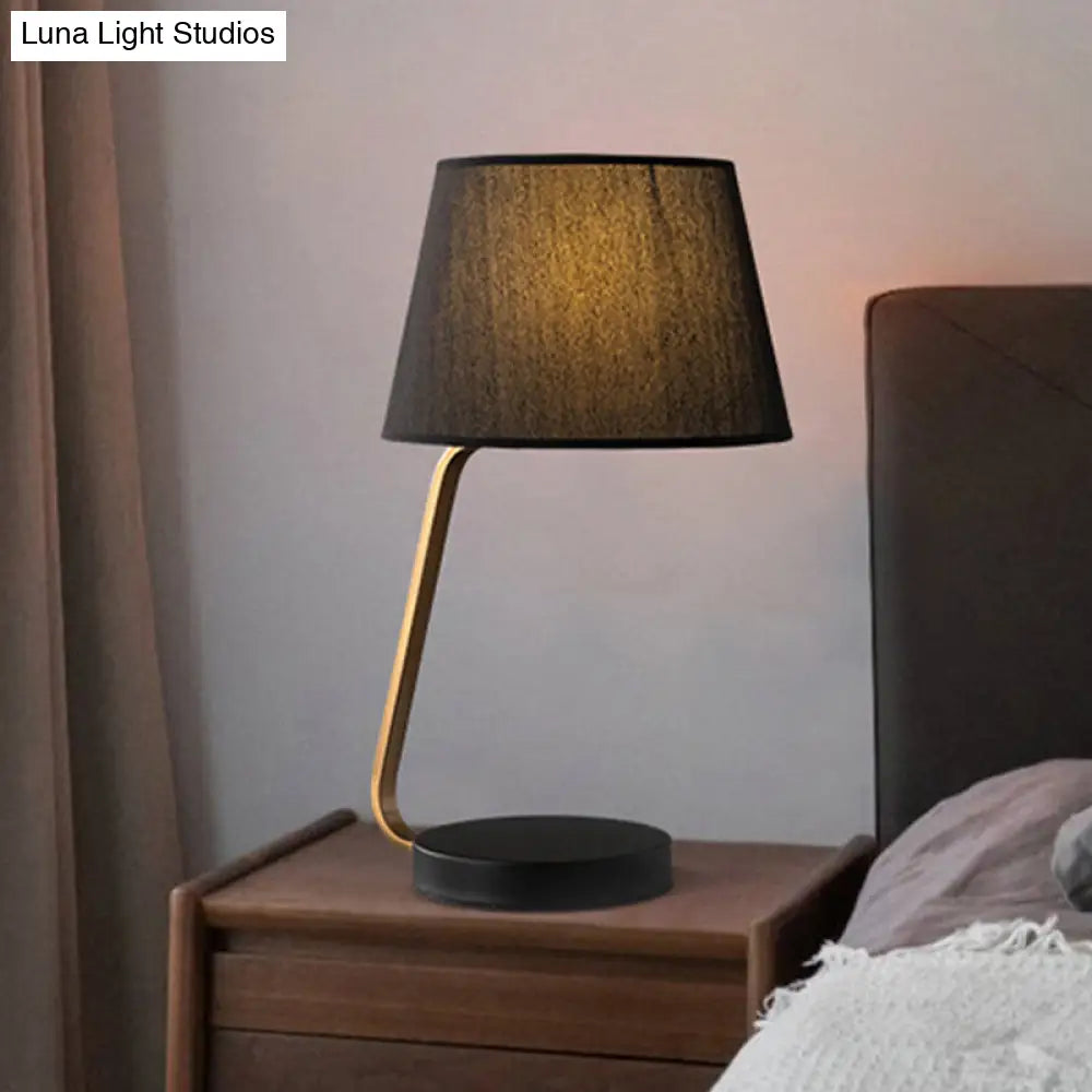 Nordic Urn-Like Bedside Lamp With Fabric Shade In Black/White/Flaxen