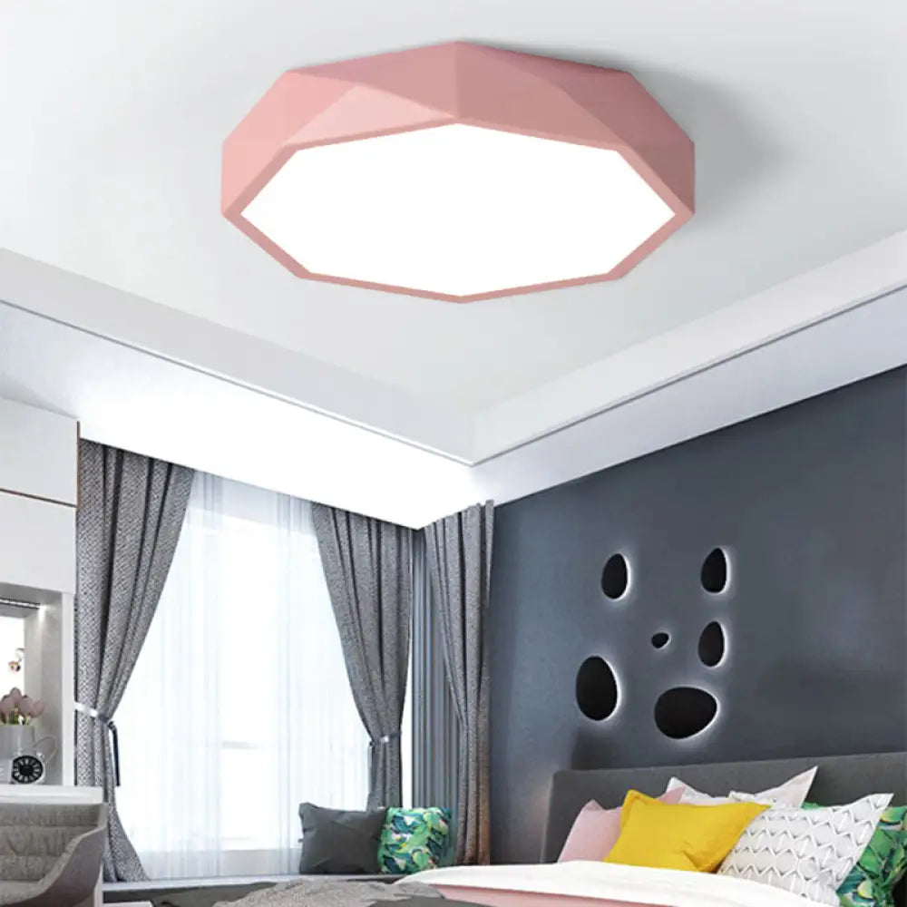 Octagon Acrylic Ceiling Lamp: Modern Macaron Loft Led Flush Mount For Kitchen Pink / 12’