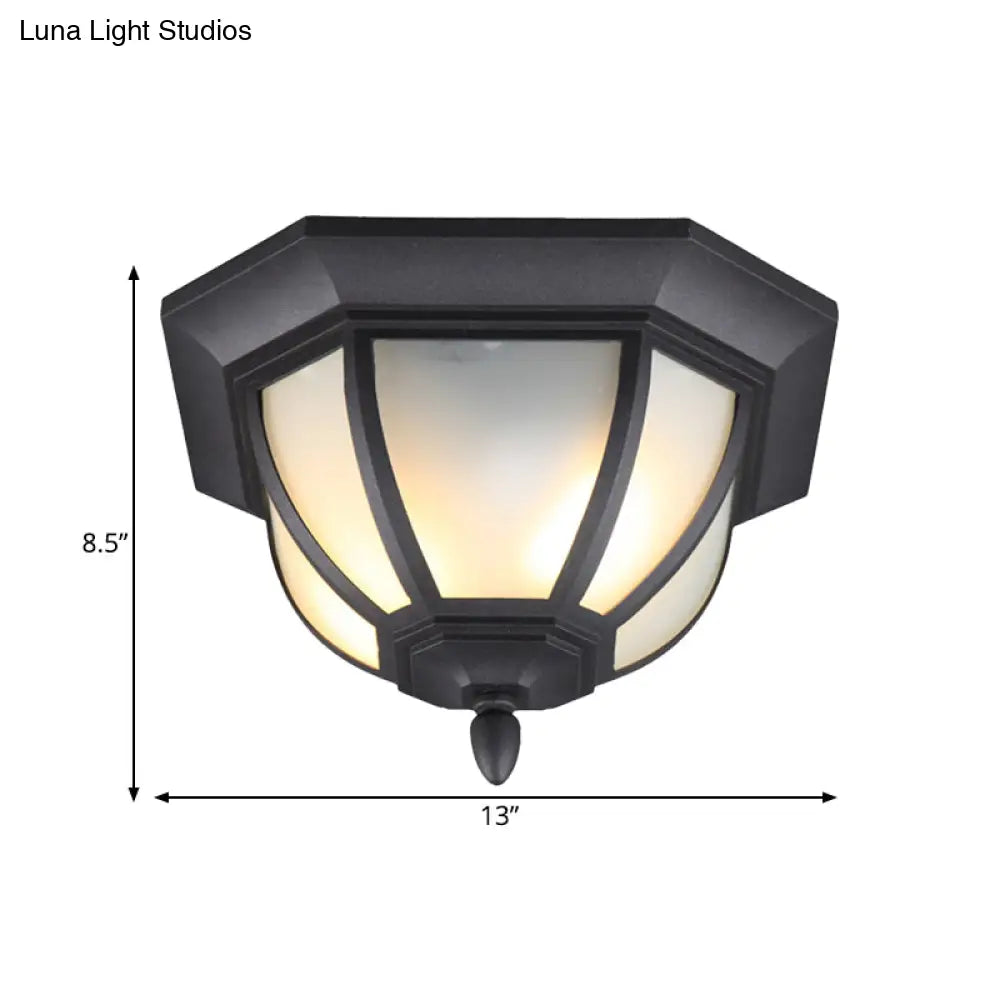 Octagon Flush Mount Ceiling Light Fixture - Classic Black Finish With Frosted Glass