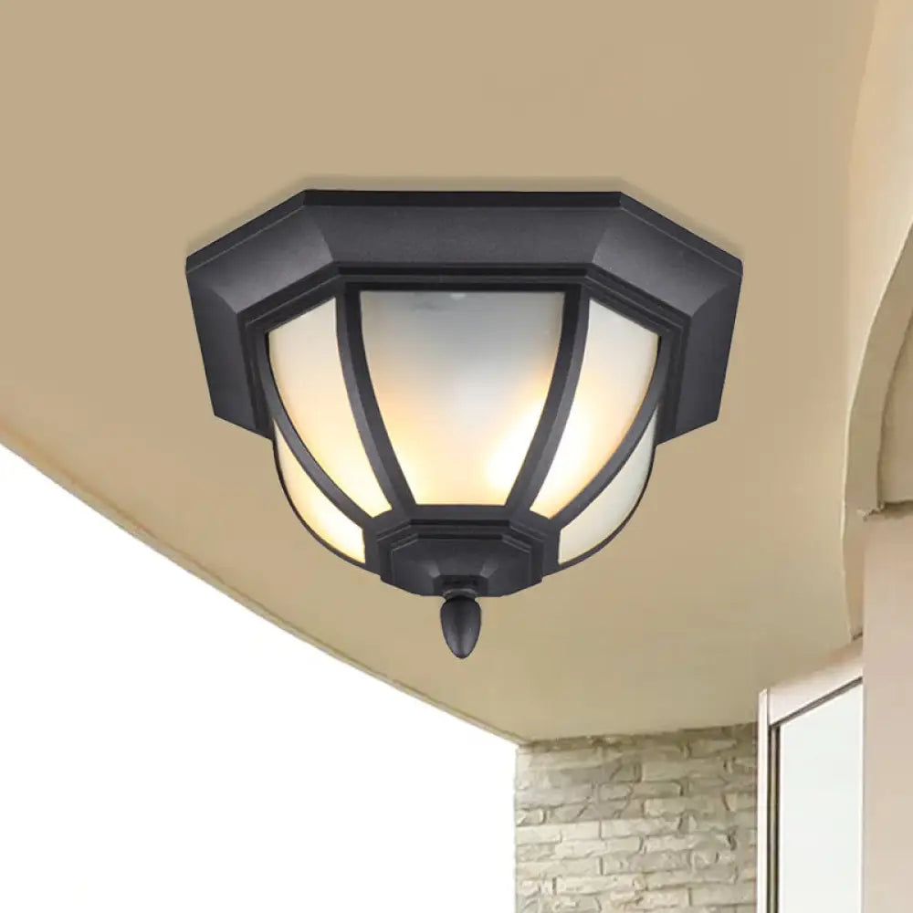 Octagon Flush Mount Ceiling Light Fixture - Classic Black Finish With Frosted Glass