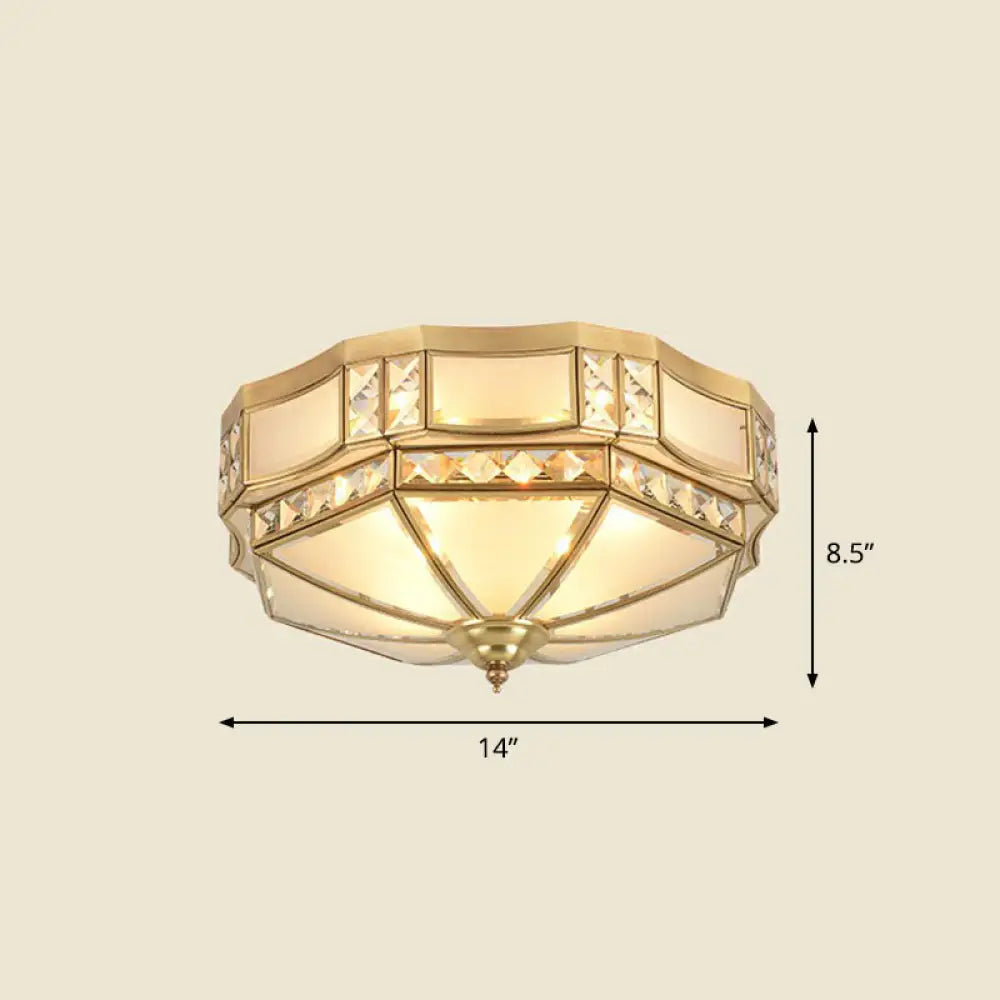 Octagonal Flush Mount Ceiling Light With Crystal Accent - Classic Brass Finish / 14’