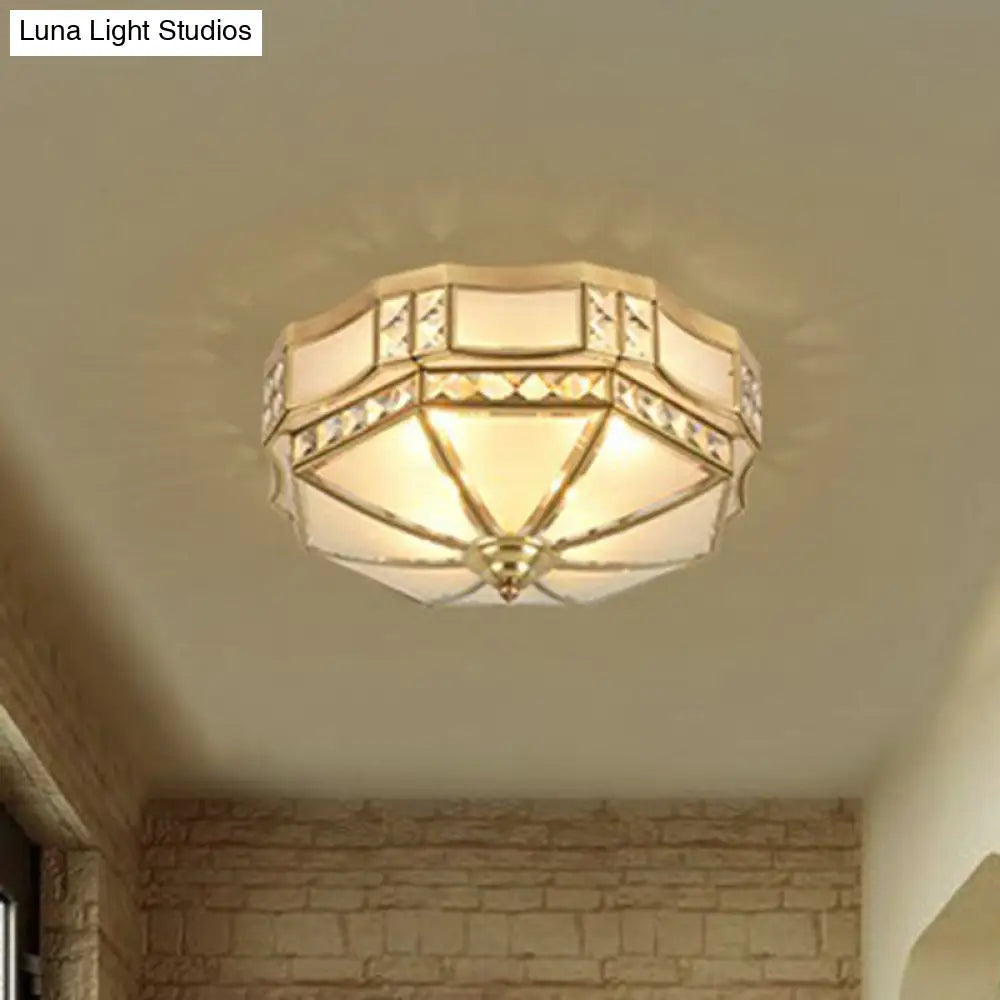 Octagonal Flush Mount Ceiling Light With Crystal Accent - Classic Brass Finish