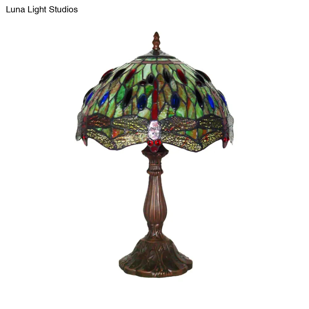 Odette - 1-Bulb Tiffany Bronze Dragonfly Table Lamp: Elegant Lounge Night Light