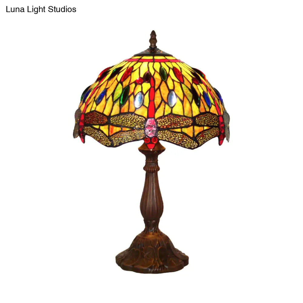 Odette - 1-Bulb Tiffany Bronze Dragonfly Table Lamp: Elegant Lounge Night Light