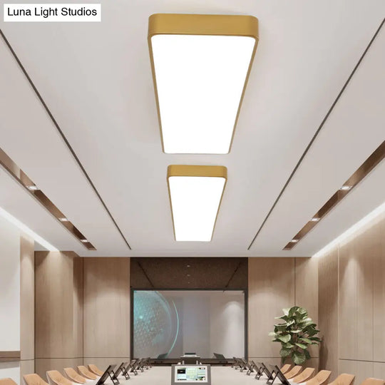 Office Led Flush Mount Light With Minimalist Metal Rectangle Design And Wood Grain Finish - Modern