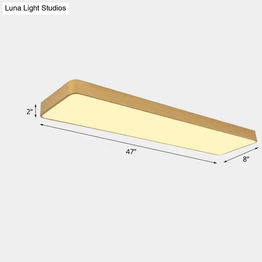 Office Led Flush Mount Light With Minimalist Metal Rectangle Design And Wood Grain Finish - Modern