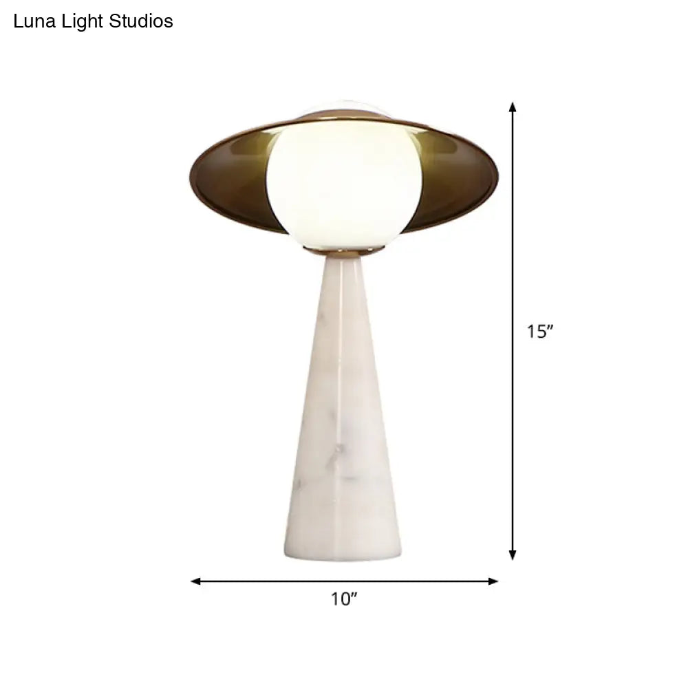 Gold Globe Task Lighting 1-Light Night Table Lamp With White Glass And Metallic Gong Design