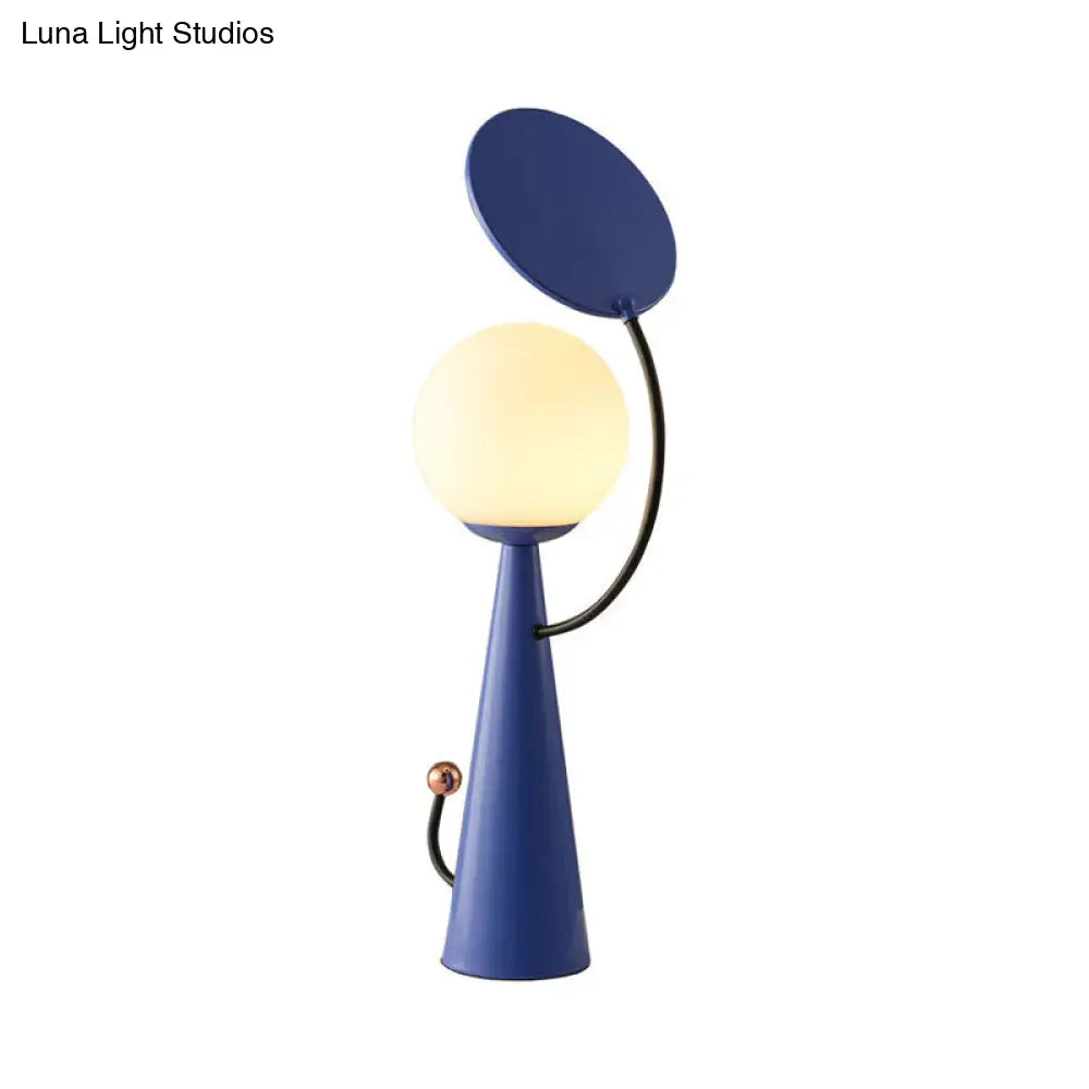 Olga - Orb Night Table Light: Modern Opal Glass Blue/Gold Led Nightstand Lamp