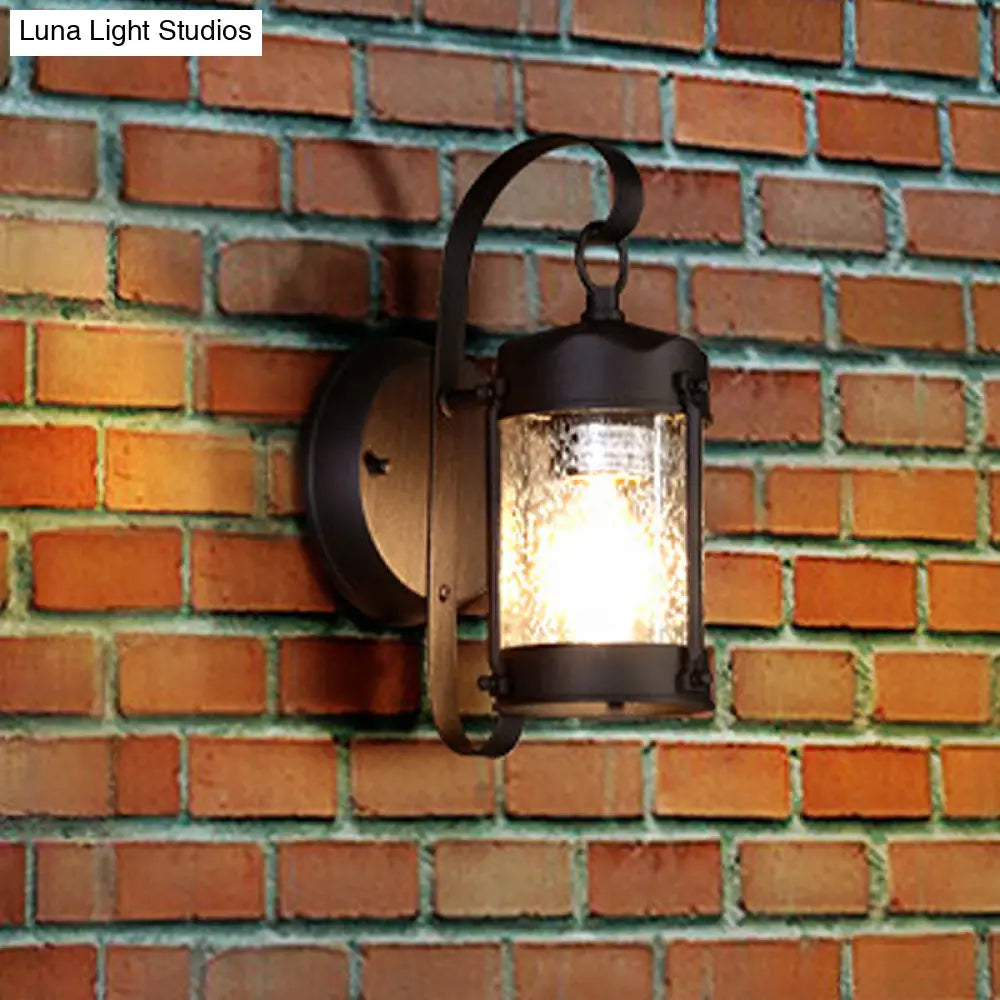 One Bulb Industrial Porch Sconce Lighting Fixture With Bubble Glass Cylinder/Lantern Shade In Black