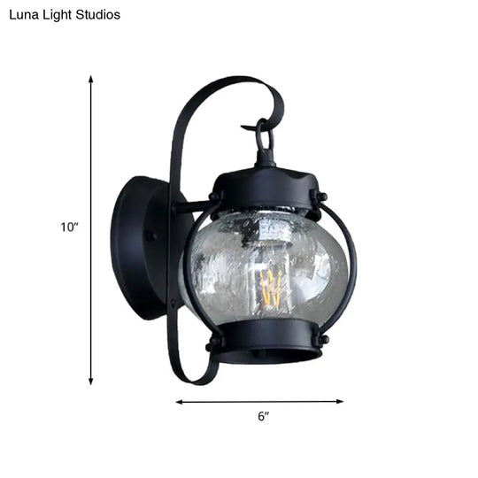 One Bulb Industrial Porch Sconce Lighting Fixture With Bubble Glass Cylinder/Lantern Shade In Black