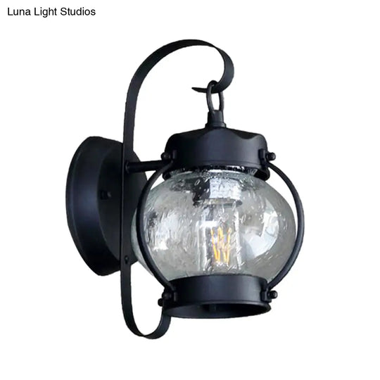 One Bulb Industrial Porch Sconce Lighting Fixture With Bubble Glass Cylinder/Lantern Shade In Black