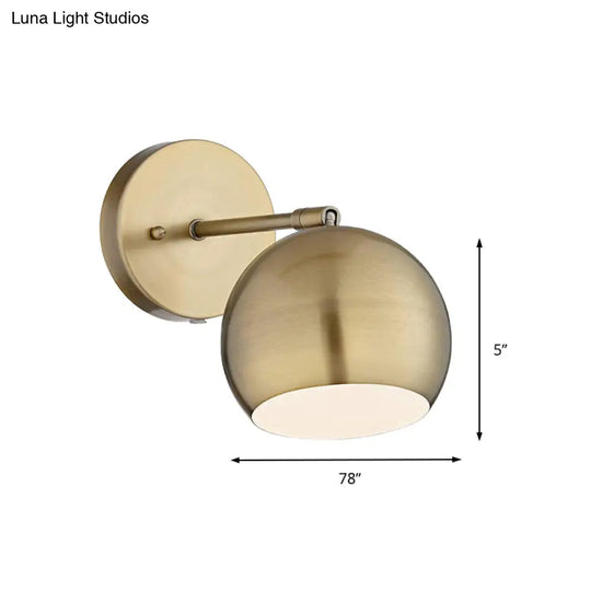 One Bulb Metal Industrial Wall Light With Round Shade In Brass - Ideal For Living Room Sconce