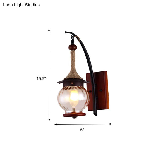 One-Light Copper Sconce With Water Glass Globe And Metal Rod For Industrial Lighting