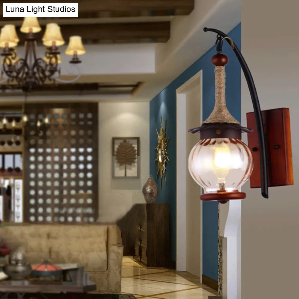 One-Light Copper Sconce With Water Glass Globe And Metal Rod For Industrial Lighting