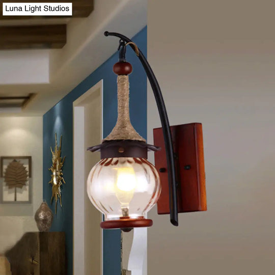 One-Light Copper Sconce With Water Glass Globe And Metal Rod For Industrial Lighting